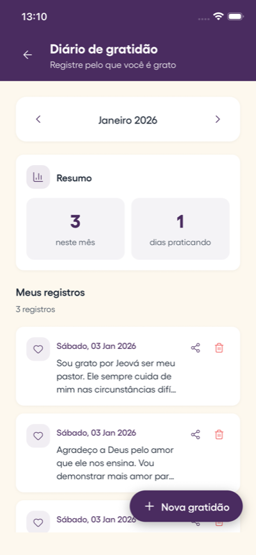 Gratitude journal screen