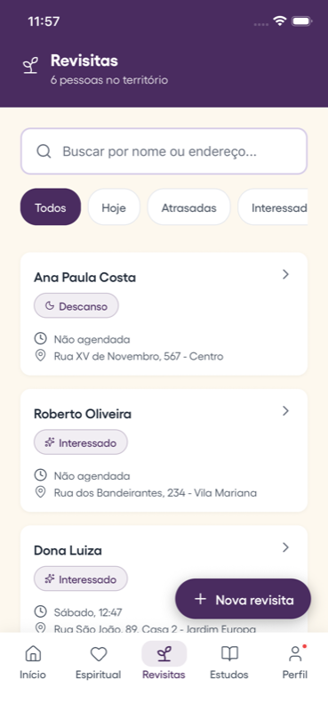 Return visits screen